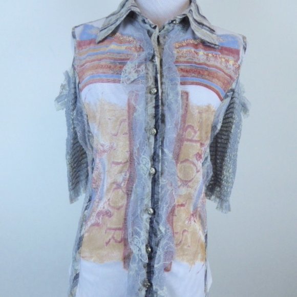 Save the Queen Short Sleeve open shoulder lace top M - Picture 3 of 8